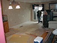 Day 1.  Move the aquarium and fish across the room, pull carpet and start laying wood.